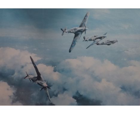 After Robert Taylor, A Hurricane, signed by Wing Commander R. R. Stanford-Tuck, colour print, 33cm x 46cm.