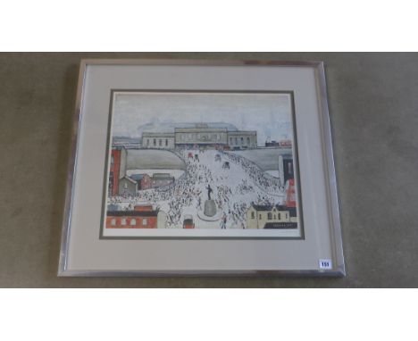 Laurence Stephen Lowry RA (1887-1976) Station Approach lithograph in colour signed in pencil bottom right - Fine Art Trade Gu