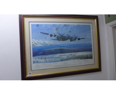 Tirpitz Re-visited print by Philip West 57/150 with signatures, generally good condition small knocks to frame, 63 x 85cm 