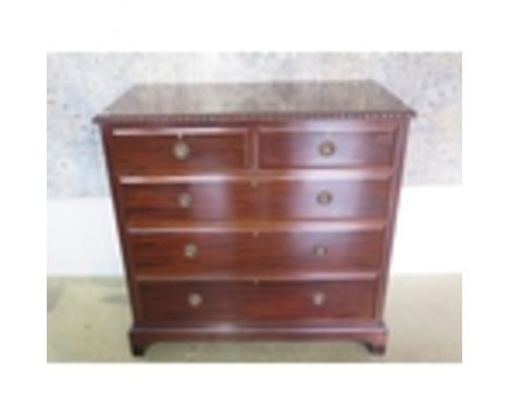 A circa 1900s mahogany two over three chest of drawers on bracket feet, 97cm tall x 99cm x 49cm - in restored polished condit