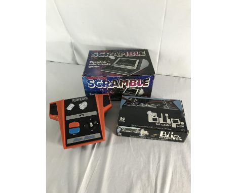 3 Vintage hand-held console games, 2 have boxes. 