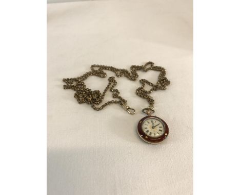 Yellow metal & enamel ladies pocket watch, Red enamel with gilt design butterfly to the back plate, together with a yellow me