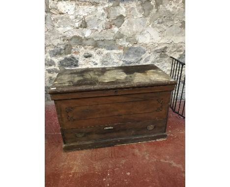 A large Victorian pine stained trunk 