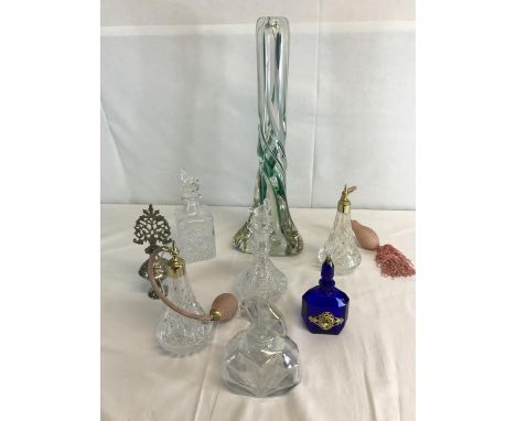 Strathearn glass lamp base together with 6 perfume bottles & atomizers  