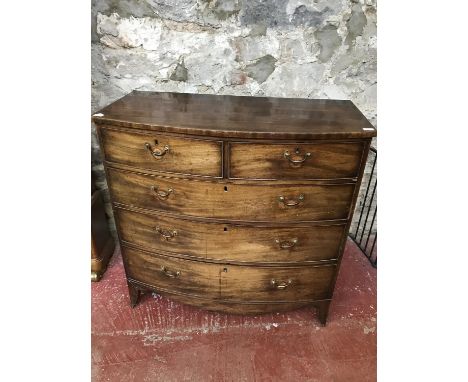 Early Victorian 2 over 3 bow front chest on bracket feet