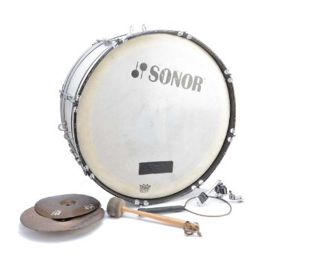 Chris Barber / Drum, large marching band Sonor Bass Drum 68cm diameter with Remo weather king bass drum with two small cymbal