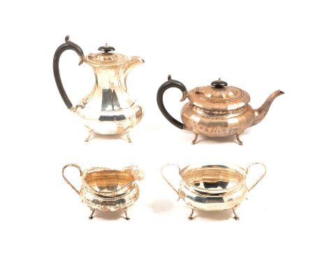 Four-piece silver tea service, Atkin Brothers, Sheffield 1934, including hot water jug, 24cm, teapot, milk jug and sugar bowl