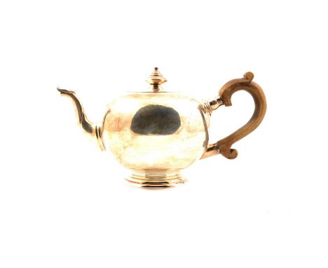 Irish silver teapot, Royal Irish Silver Company, Dublin 1976, Britannia standard, spherical form, wooden handle, 14cm, 27oz g