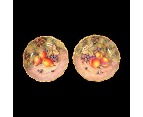 Pair of Royal Worcester fruit painted cabinet plates, by Harry Ayrton, serpentine outline with gilt edge, diameter 27cm.Qty: 