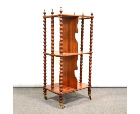 Victorian walnut whatnot, with three shelves, bobbin-turned supports, width 54cm, depth 40cm, height 114cm