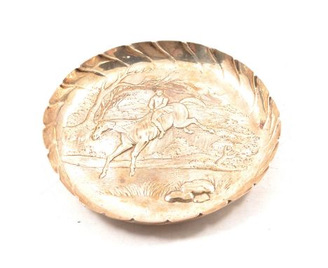 George III silver strawberry dish, Paul Storr, London 1798, circular form with wrythen fluted rim, embossed with a hunting sc