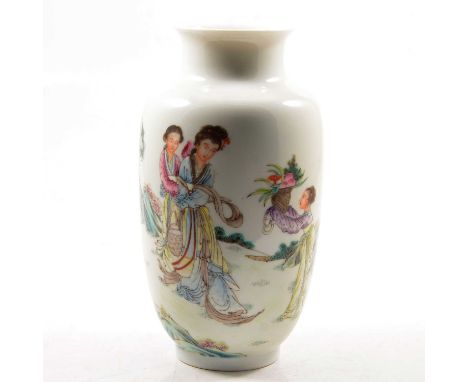Chinese polychrome vase, bearing Qianlong red seal mark, probably Republican period, painted with three figures in a landscap