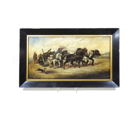 Russian School, 19th century, a horse drawn waggon, oil on panel, 18 x 35cm