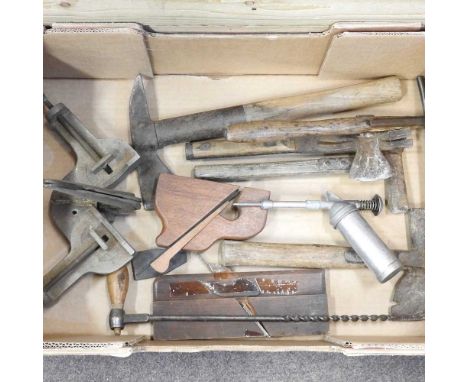 A collection of vintage hand tools, to include axes