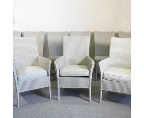 A set of nine modern Lloyd Loom painted dining chairs, to include three armchairs (9)Overall these are complete and usable. T