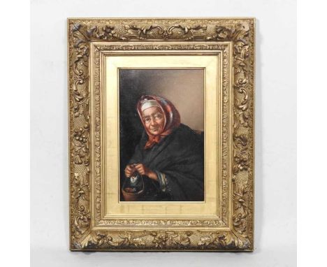 Russian School, 19th century, portrait of a lady wearing a headscarf, oil on canvas, 28 x 18cm, in an ornate gilt frame, bear