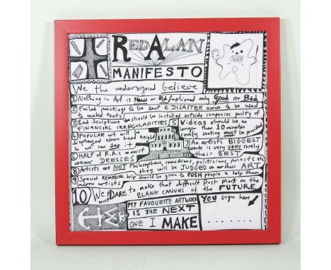 Sir Grayson Perry, CBE, RA Hon, FRIBA, b1960, Red Alan Manifesto, printed on paper, 29 x 29cm, framedLooks to be printed on f