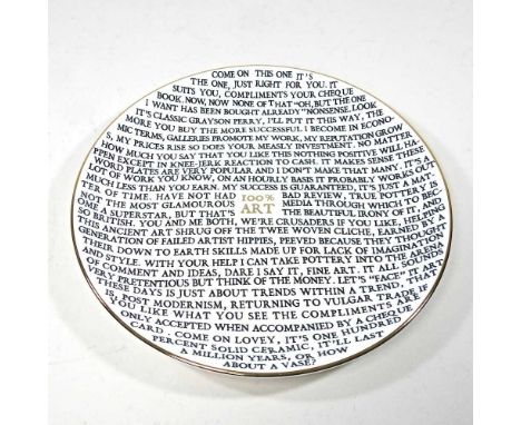 Sir Grayson Perry, CBE, RA Hon, FRIBA, b1960, 100% ART, pottery plate, stamped for The Holburne Museum, 22cm diameter