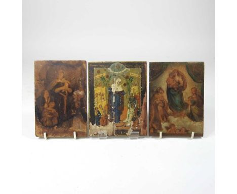Continental school, religious icon, on panel, 13 x 10cm unframed, together with two others similar (3)