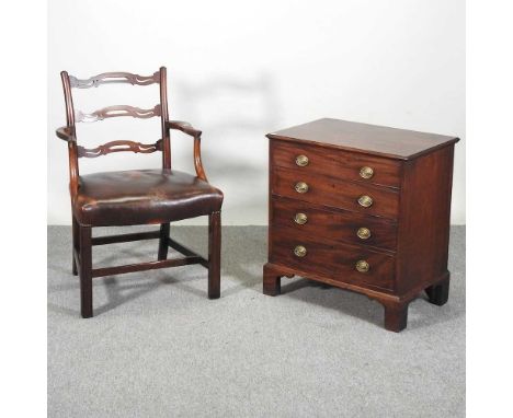 A 19th century mahogany commode chest, with a fitted interior, on bracket feet, together with a Georgian style ladderback elb