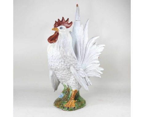 A French majolica model of a cockerel, 60cm high