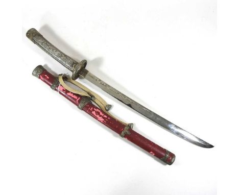 An oriental short sword, 20th century, 72cm long, in scabbard