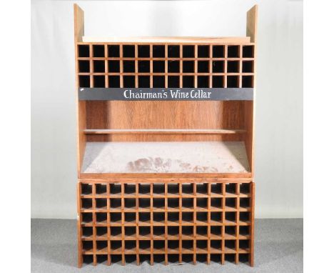 A large floor standing light oak wine rack, inscribed Chairman's Wine Cellar145w x 48d x 214h cm overall