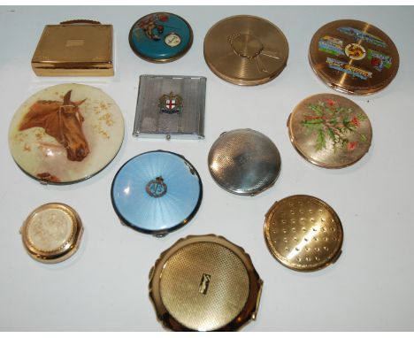 A silver and enamel compact (def) and a collection of various other compacts Condition Report: Available upon request