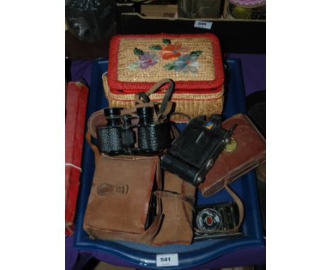 A tray lot including folding camera, Prismex binoculars etc Condition Report: Available upon request