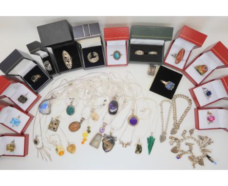 A collection of gem set silver and costume jewellery, to include a star ruby silver ring, pendants rings etc Condition Report