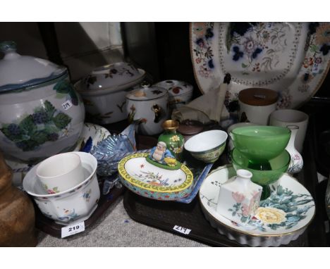 A Limoges Chinoiserie decorated dish, a Chinese brown pottery teapot, large pottery meat platters and assorted items Conditio