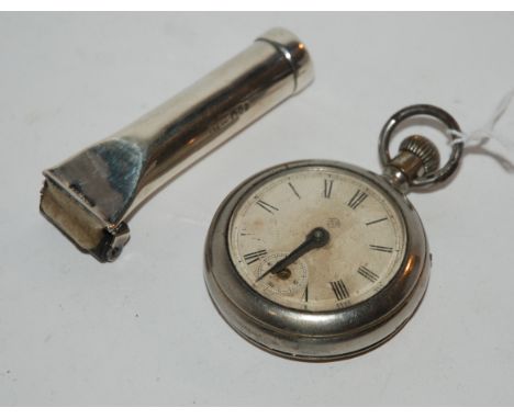 A silver stamp roller, white-metal pocket watch etc Condition Report: Available upon request