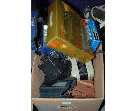 A box of various cameras, video camera etc Condition Report: Available upon request
