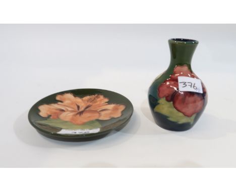 A Moorcroft Hibiscus pattern trinket dish and vase Condition Report: Available upon request