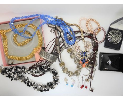 A Danish pewter bangle, and a collection of costume jewellery Condition Report: Not available for this lot