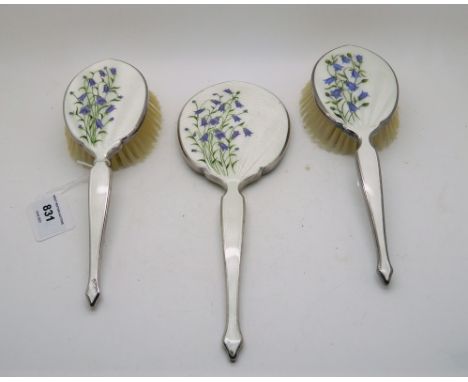A five part white metal and floral enamel dressing table set Condition Report: Available upon request