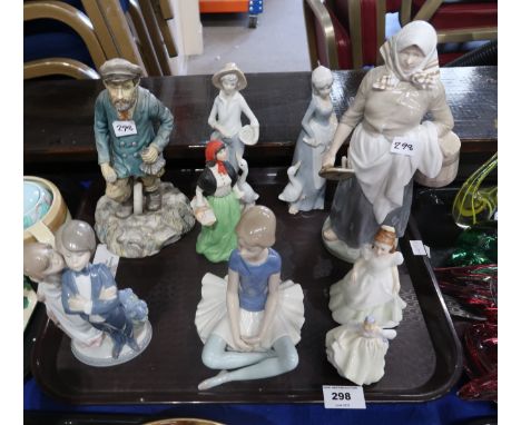 A Royal Copenhagen figure of a milk maid, together with two Lladro figures, two Royal Doulton figures and others Condition Re