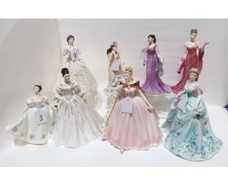 A collection of figures including Coalport An Evening at the Opera Sara, Royal Premiere, Mystique, Helena Riding in the Park;