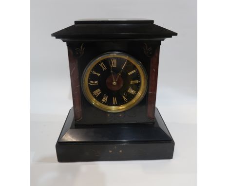 A black slate and russo marble mantle clock Condition Report: Available upon request