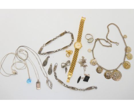 A ladies Rotary watch and a collection of silver and costume jewellery Condition Report: Not available for this lot