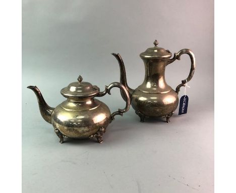 SILVER PLATED FOUR PIECE TEA SERVICE, along with other silver plated ware