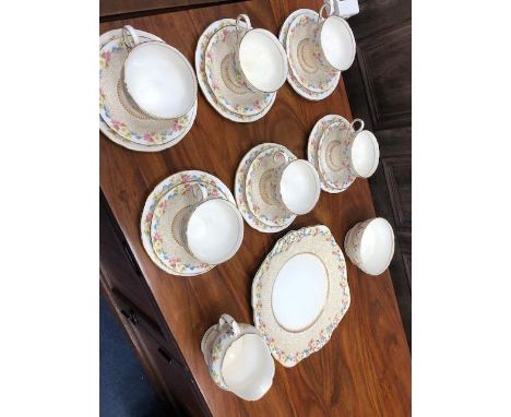 GILT AND FLORAL PARAGON SIX PIECE TEA SERVICE