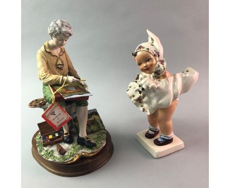 CAPO DI MONTE FIGURE OF A JOURNEYMAN, along with another Italian ceramic figure of a girl (2)