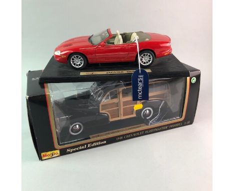 MAISTO 1948 CHEVROLVET FLEETMASTER (WOODY) 1:18 MODEL VEHICLE, in box; along with six Maisto supercar collection model vehicl