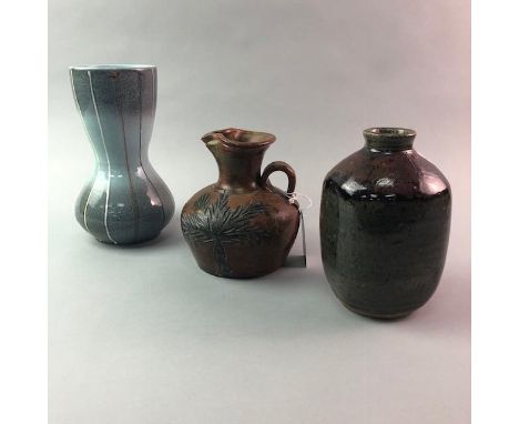 STUDIO POTTERY JUG, along with a studio pottery vase and a modern ceramic vase (3)