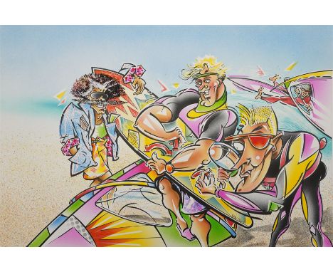 Peter Clark (British 1944-): Surf's Up!, mixed media on card signed 34cm x 51cm (unframed)Notes: Peter Clark is a British art