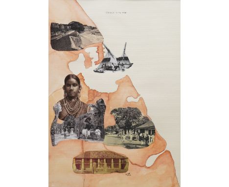 Catharina Anton Danial (Sri Lankan 1991-): 'Trinco City Map', watercolour and mixed media collage signed and dated 2024, 39cm