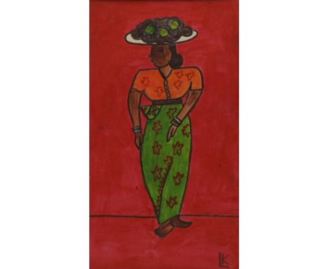  L K Karunaratne (Sri Lankan 1932-2013): 'Vattiamma', poster colour on card signed with initials 32cm x 18cmNotes: Karunaratn