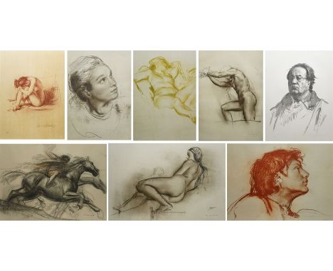 Pietro Annigoni OMRI (Italian 1910-1988): Nude and Portrait Studies, set of eight sanguine and monochrome prints, two numbere