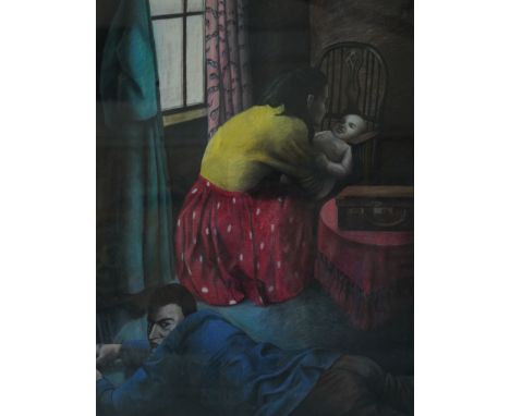 Kathryn Ensall (British 1956-): 'Three's a Crowd', pastel on paper signed on artist's label verso c.1992, 128cm x 100cm